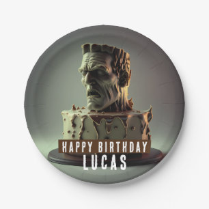 Frankenstein Head Birthday Chocolate Cake - Paper Plate