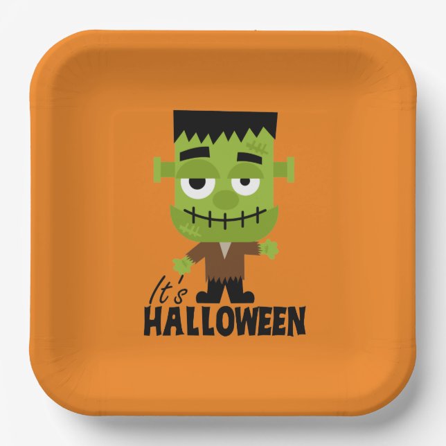 Frankenstein It's Halloween Paper Plate (Front)