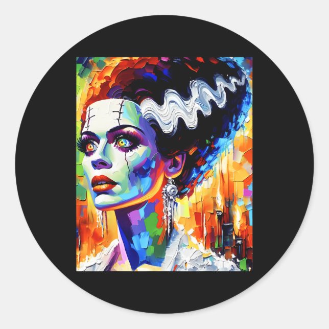 Frankenstein Monster And Bride Halloween Matching  Classic Round Sticker (Front)