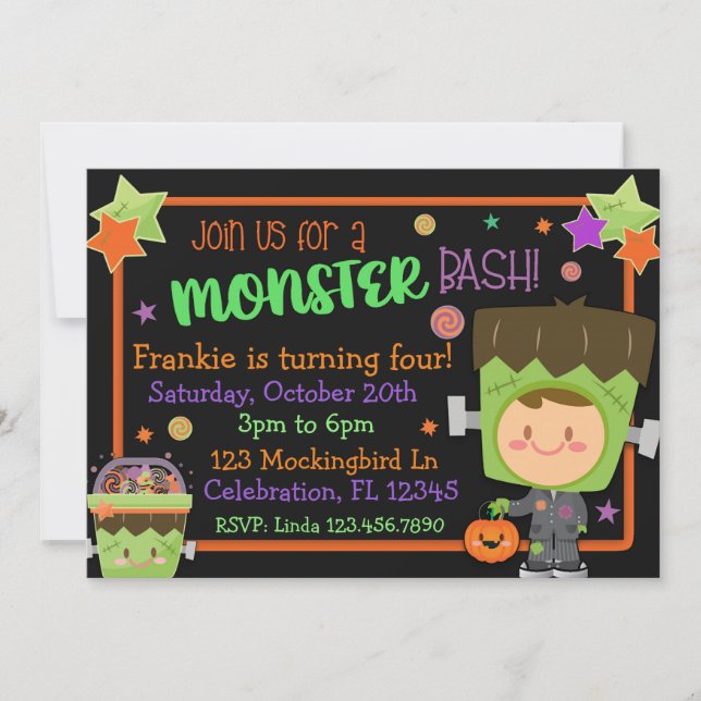 Frankenstein Monster Bash Halloween Birthday Invitation (Front)