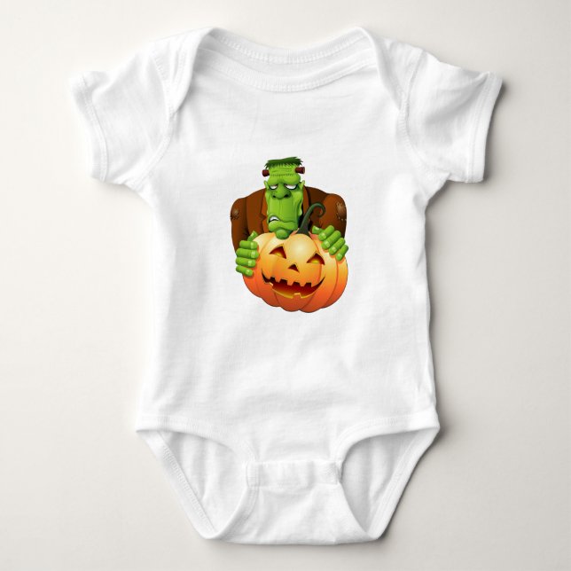 Frankenstein Monster Cartoon with Pumpkin Baby Bodysuit (Front)
