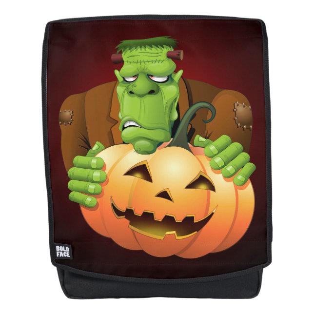 Frankenstein Monster Cartoon with Pumpkin Backpack (Front)
