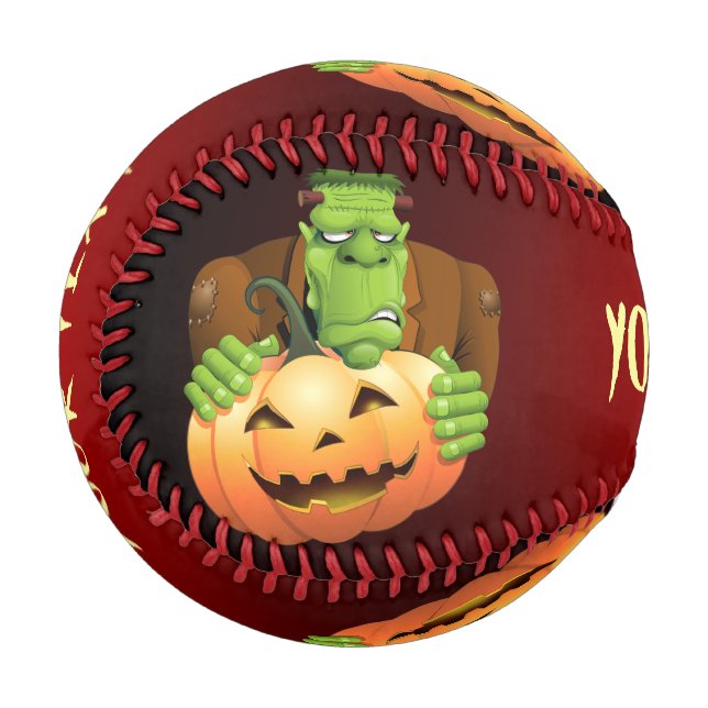 Frankenstein Monster Cartoon with Pumpkin Baseball (Front Left)
