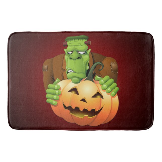 Frankenstein Monster Cartoon with Pumpkin Bath Mat (Front)
