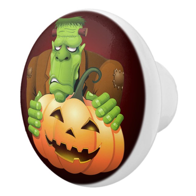Frankenstein Monster Cartoon with Pumpkin Ceramic Knob (Right)