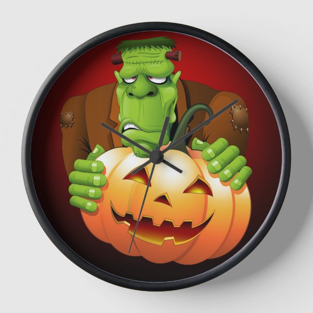 Frankenstein Monster Cartoon with Pumpkin Clock (Front)