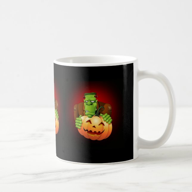 Frankenstein Monster Cartoon with Pumpkin Coffee Mug (Right)