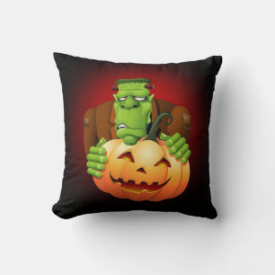 Frankenstein Monster Cartoon with Pumpkin Cushion