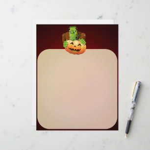 Frankenstein Monster Cartoon with Pumpkin Custom Letterhead