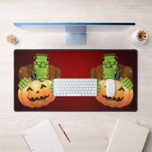 Frankenstein Monster Cartoon with Pumpkin Desk Mat