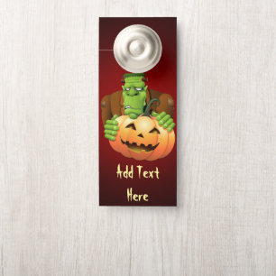 Frankenstein Monster Cartoon with Pumpkin Door Hanger