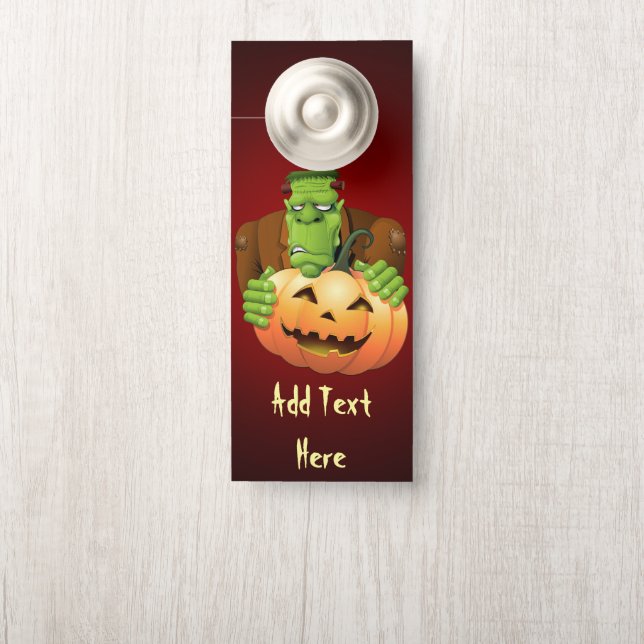 Frankenstein Monster Cartoon with Pumpkin Door Hanger (On Knob)