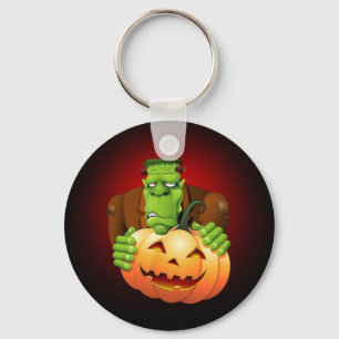 Frankenstein Monster Cartoon with Pumpkin Key Ring