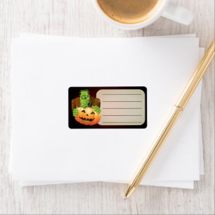 Frankenstein Monster Cartoon with Pumpkin Label