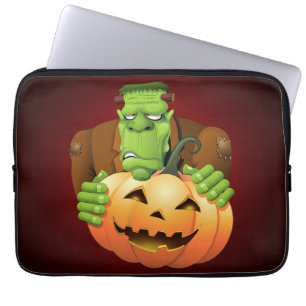 Frankenstein Monster Cartoon with Pumpkin Laptop Sleeve