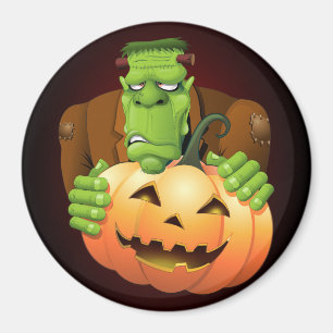 Frankenstein Monster Cartoon with Pumpkin Magnet