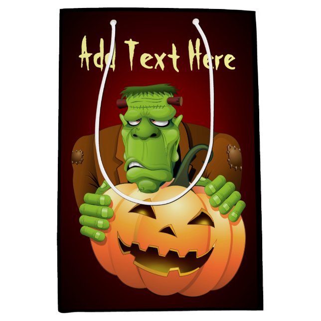 Frankenstein Monster Cartoon with Pumpkin Medium Gift Bag (Front)