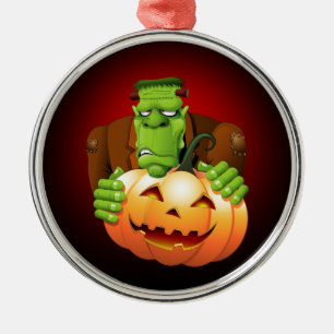 Frankenstein Monster Cartoon with Pumpkin Metal Tree Decoration