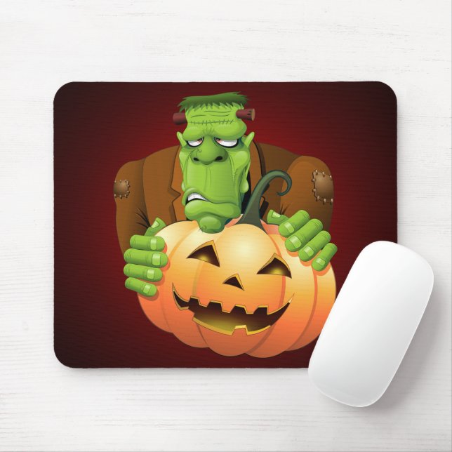Frankenstein Monster Cartoon with Pumpkin Mouse Pad (With Mouse)