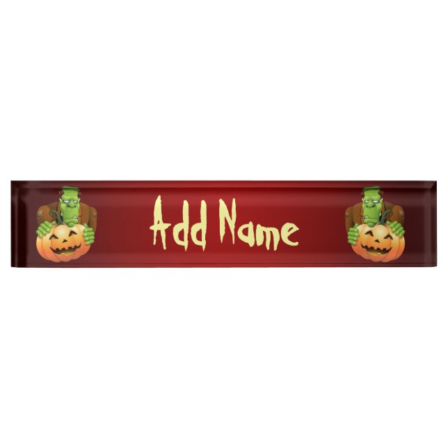 Frankenstein Monster Cartoon with Pumpkin Nameplate (Front)