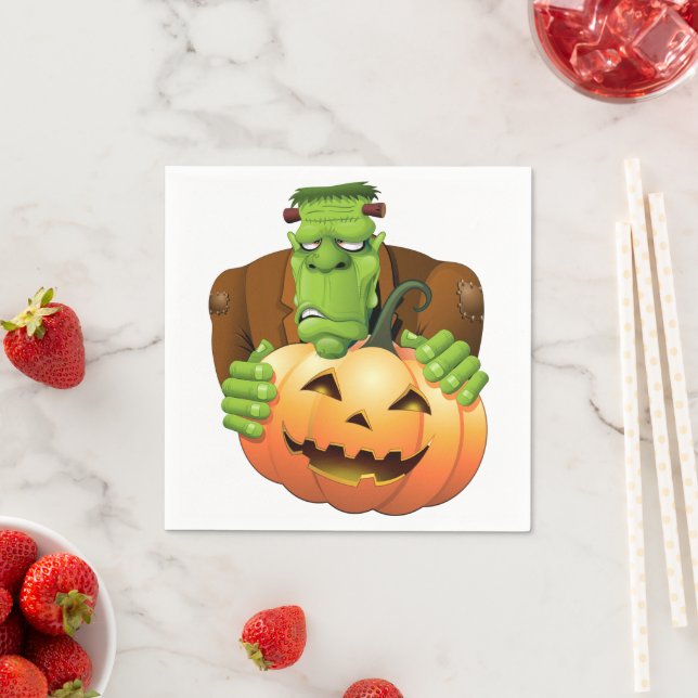 Frankenstein Monster Cartoon with Pumpkin Napkin (Insitu)