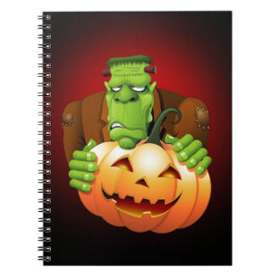Frankenstein Monster Cartoon with Pumpkin Notebook