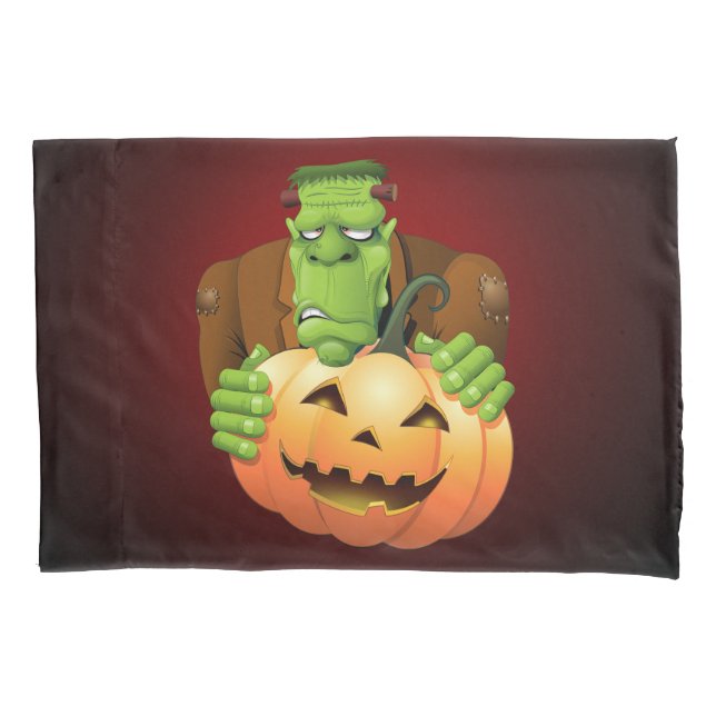 Frankenstein Monster Cartoon with Pumpkin Pillowcase (Front)