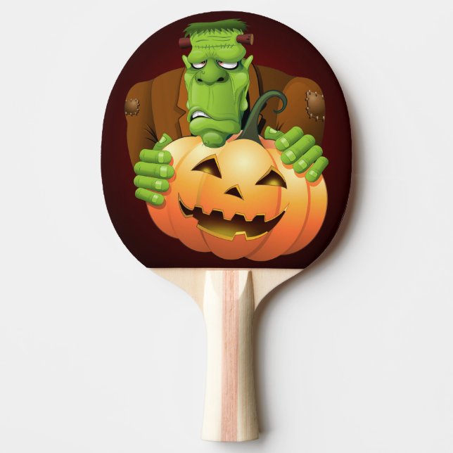 Frankenstein Monster Cartoon with Pumpkin Ping Pong Paddle (Front)