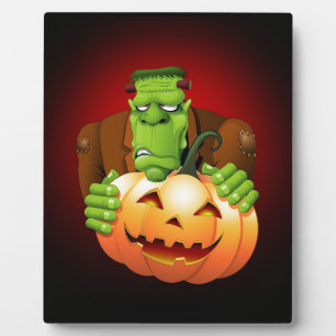Frankenstein Monster Cartoon with Pumpkin Plaque
