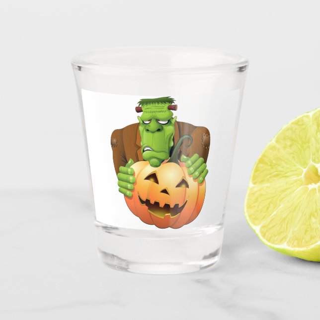 Frankenstein Monster Cartoon with Pumpkin Shot Glass (Front)