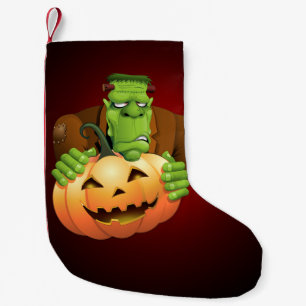 Frankenstein Monster Cartoon with Pumpkin Small Christmas Stocking