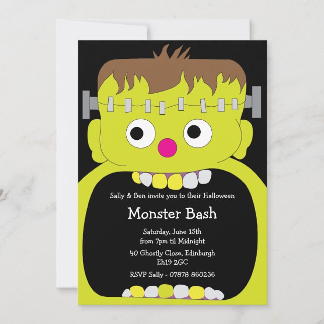 Frankenstein Monster Face Halloween Party Invitation (Front)