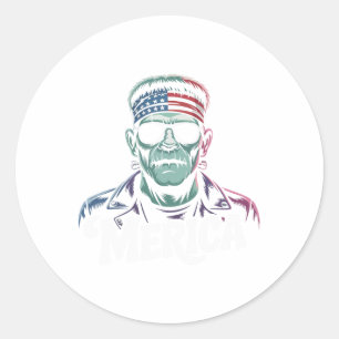Frankenstein Monster Lover Sungles Usa Flag 4th Of Classic Round Sticker