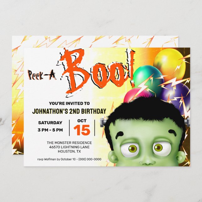 Frankenstein Monster Peek A Boo Invitation (Front/Back)