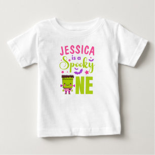Frankenstein Monster Spooky One Halloween Name Baby T-Shirt