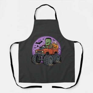 Frankenstein Monster Truck Halloween Graphic Desig Apron
