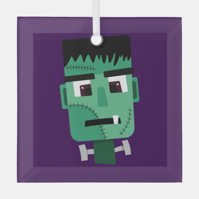 Frankenstein Monster's Head Glass Tree Decoration (Front)