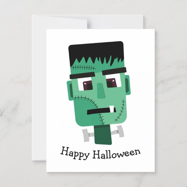 Frankenstein Monster's Head Magnetic Invitation (Front)