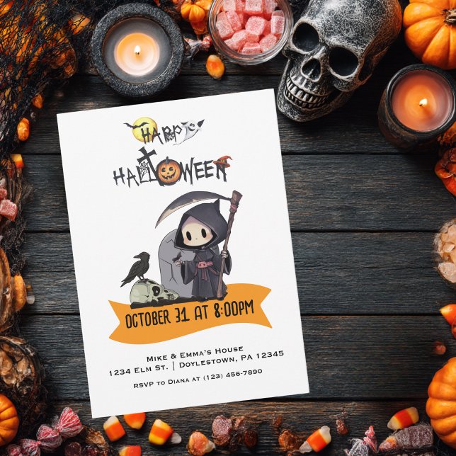 Frankenstein Mummy Grim Reaper Cute Halloween Invitation (Creator Uploaded)