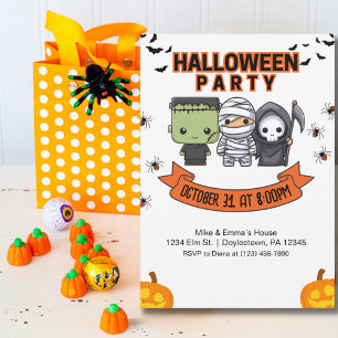 Frankenstein Mummy Grim Reaper Cute Halloween Invitation