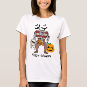 Frankenstein Mummy Pumpkin And A Bats Halloween T-Shirt