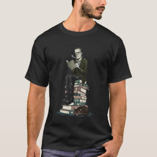 Frankenstein Reading Among Books and a Cat Lover D T-Shirt