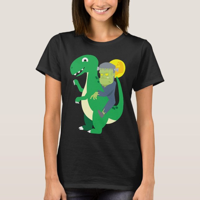 Frankenstein Riding Rex Cool Dinosaur Halloween Co T-Shirt (Front)