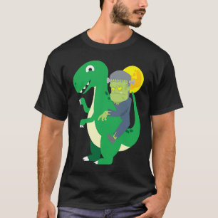 Frankenstein Riding Rex Cool Dinosaur Halloween Co T-Shirt