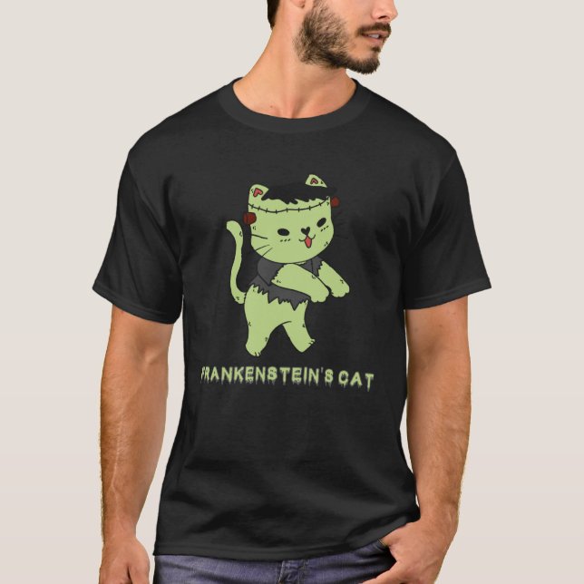 Frankenstein s Cat  Halloween Monster Zombie Kitte T-Shirt (Front)