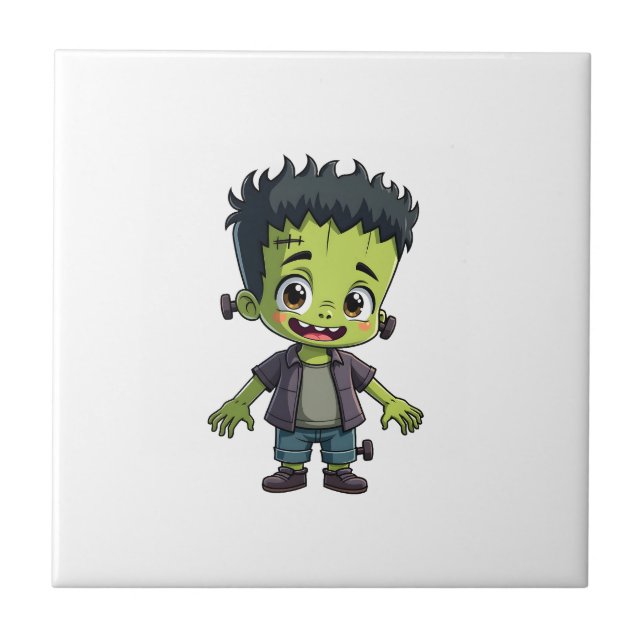 Frankenstein�s Monster � Cute Halloween Cartoon Sh Ceramic Tile (Front)