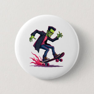 Frankenstein Skater – Cool Halloween Streetwear Sh 6 Cm Round Badge