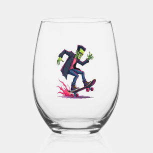 Frankenstein Skater � Cool Halloween Streetwear Sh Stemless Wine Glass