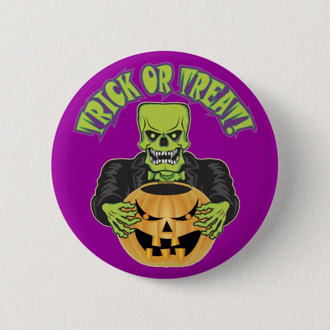 Frankenstein Skull 6 Cm Round Badge (Front)