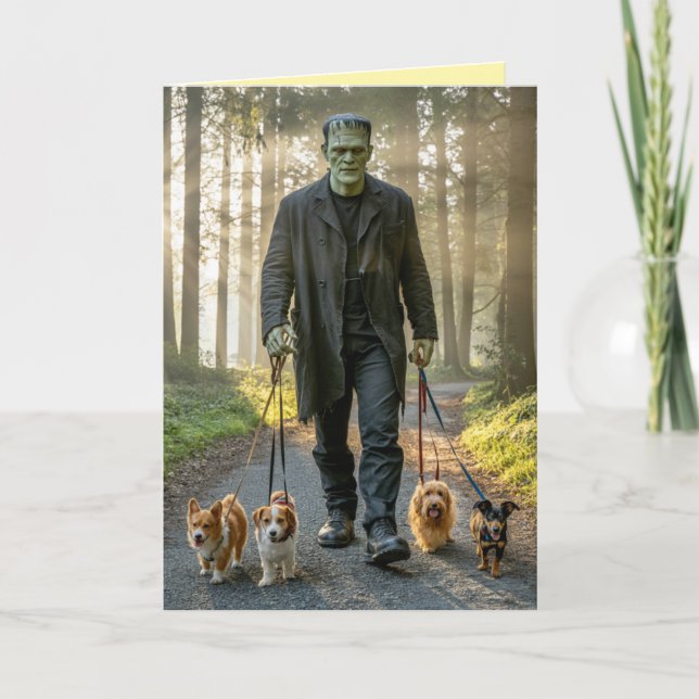 Frankenstein Walkin' the Dog Card (Front)